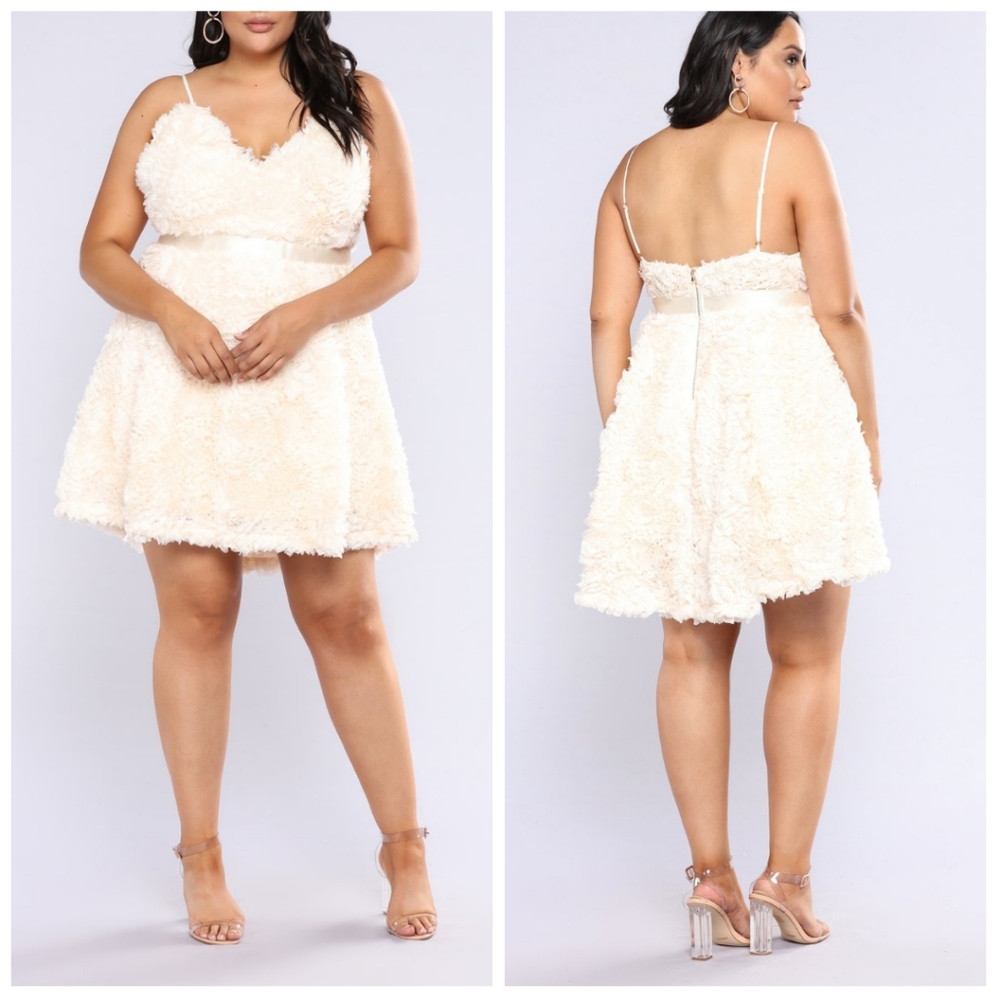 Fashion Nova Give Affection Flare Dress Ivory 3D Rose Size XL NWT